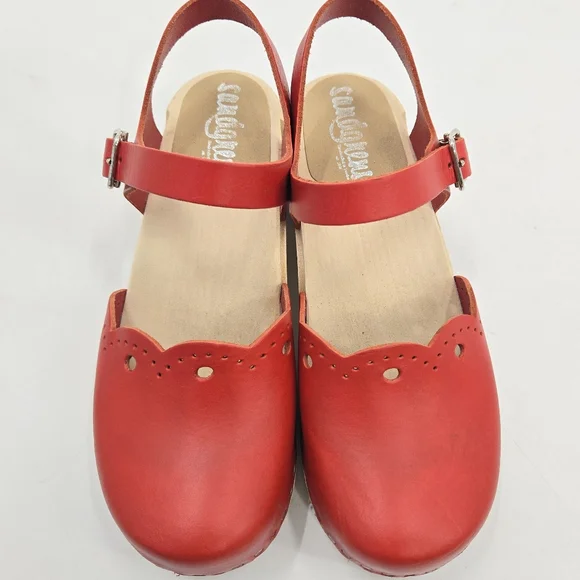 Sandgrens Milan‎ Red Clog Shoes Wooden Heels - Picture 2 of 14